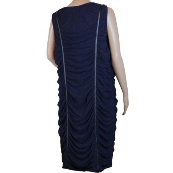 Lane Bryant Navy Blue Ruched V Neck Sleeveless Dress 20 - Picture 3 of 13